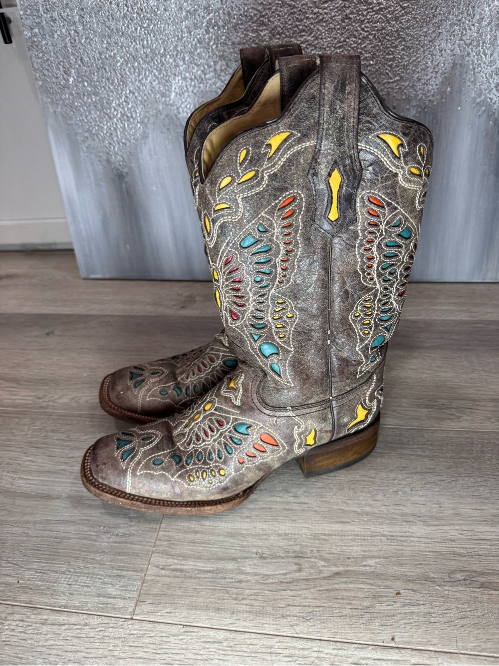 Corral Western Print Yellow Blue Detail Boots